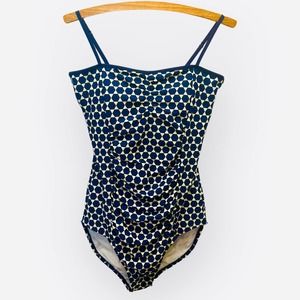 NWT LIME RICKI NAVY & CREAM GROGRAPHIC RUCHED ONE-PIECE SWIMSUIT CLASSIC STYLE